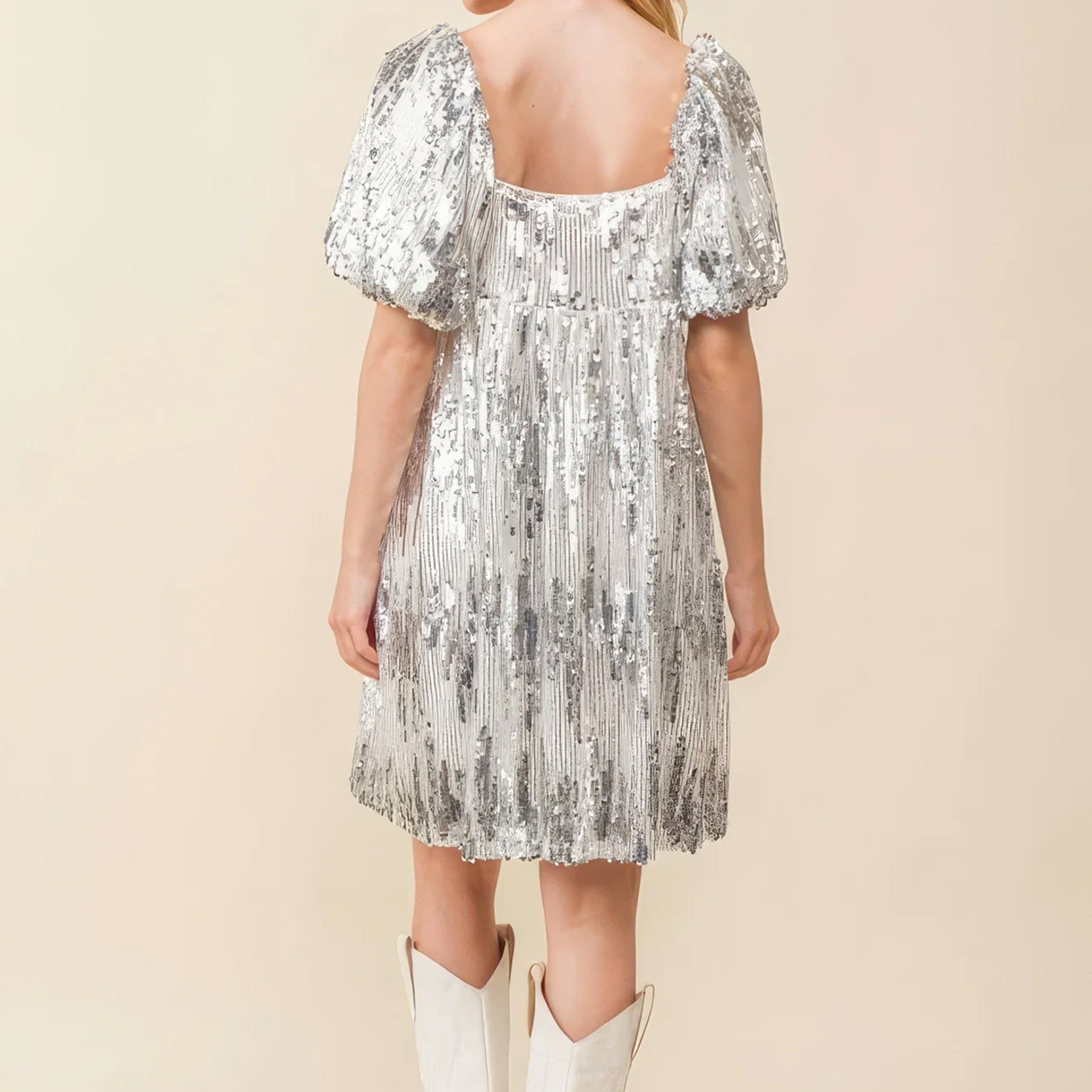 Sequin Babydoll Mini Dress | Silver