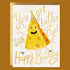 Birthday card with a cheese character and text on a white background