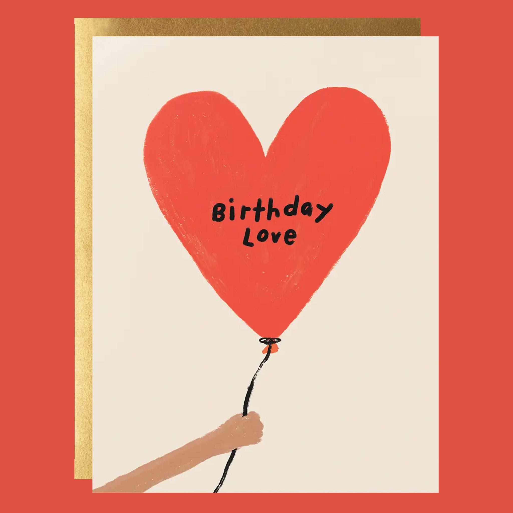 Card with a red heart balloon that reads "birthday love".