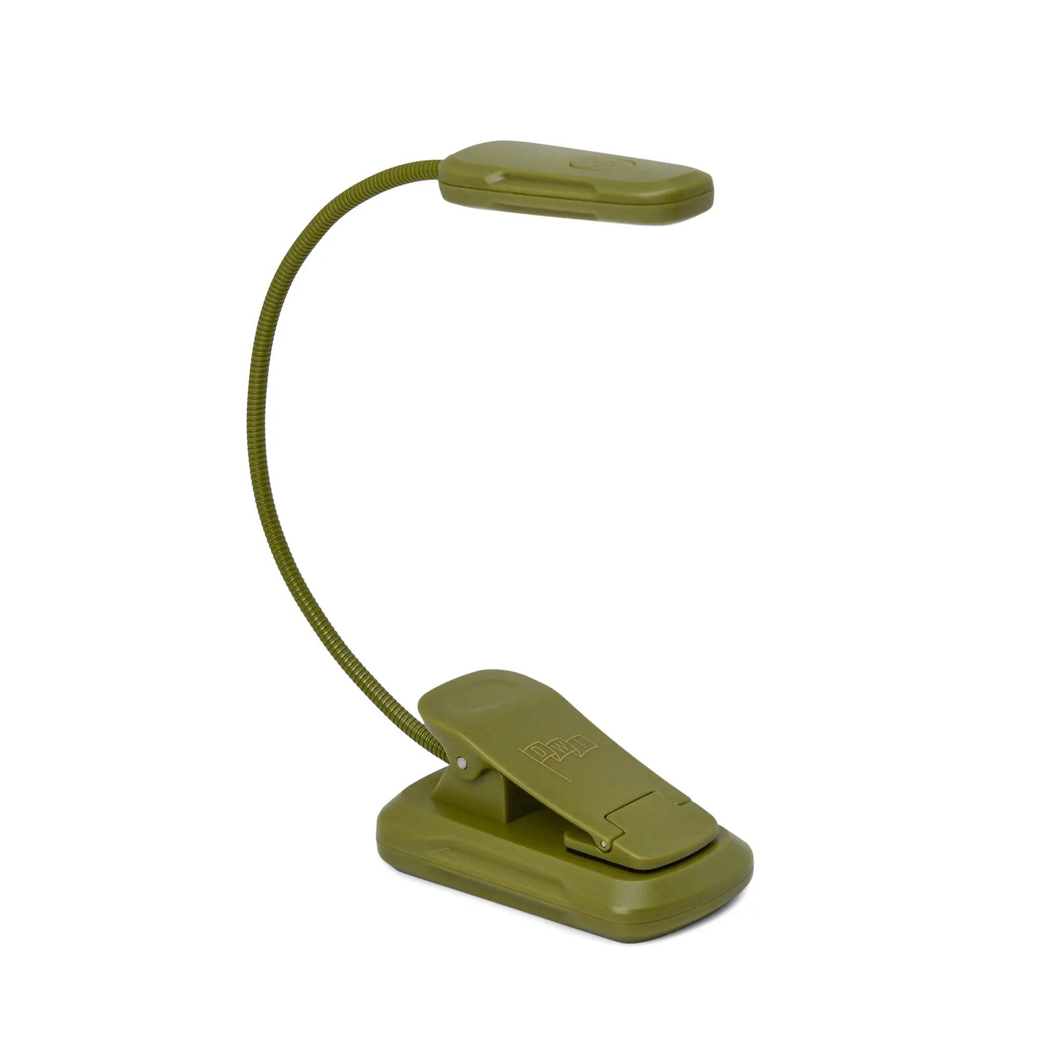 Green book light with flexible neck on a white background