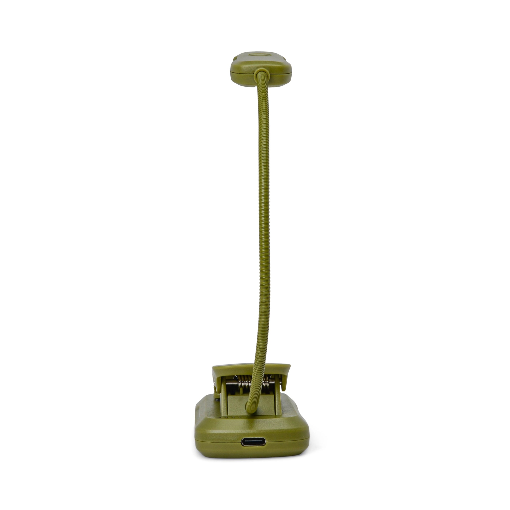Green book light with flexible neck on a white background