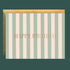 Greeting card with green and cream vertical stripes. On the front it reads "Happy Birthday" in gold foil. 