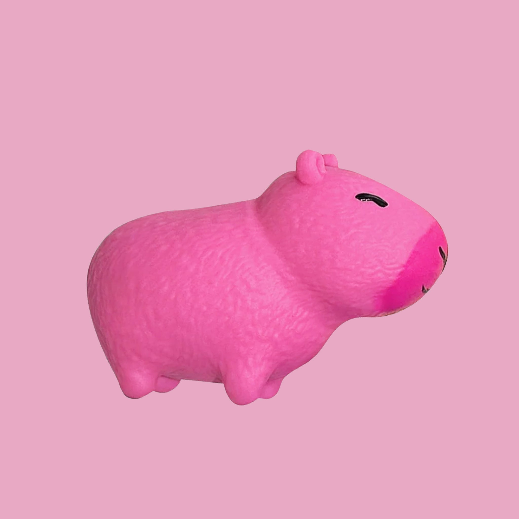 A pink capybara shaped squish toy. 