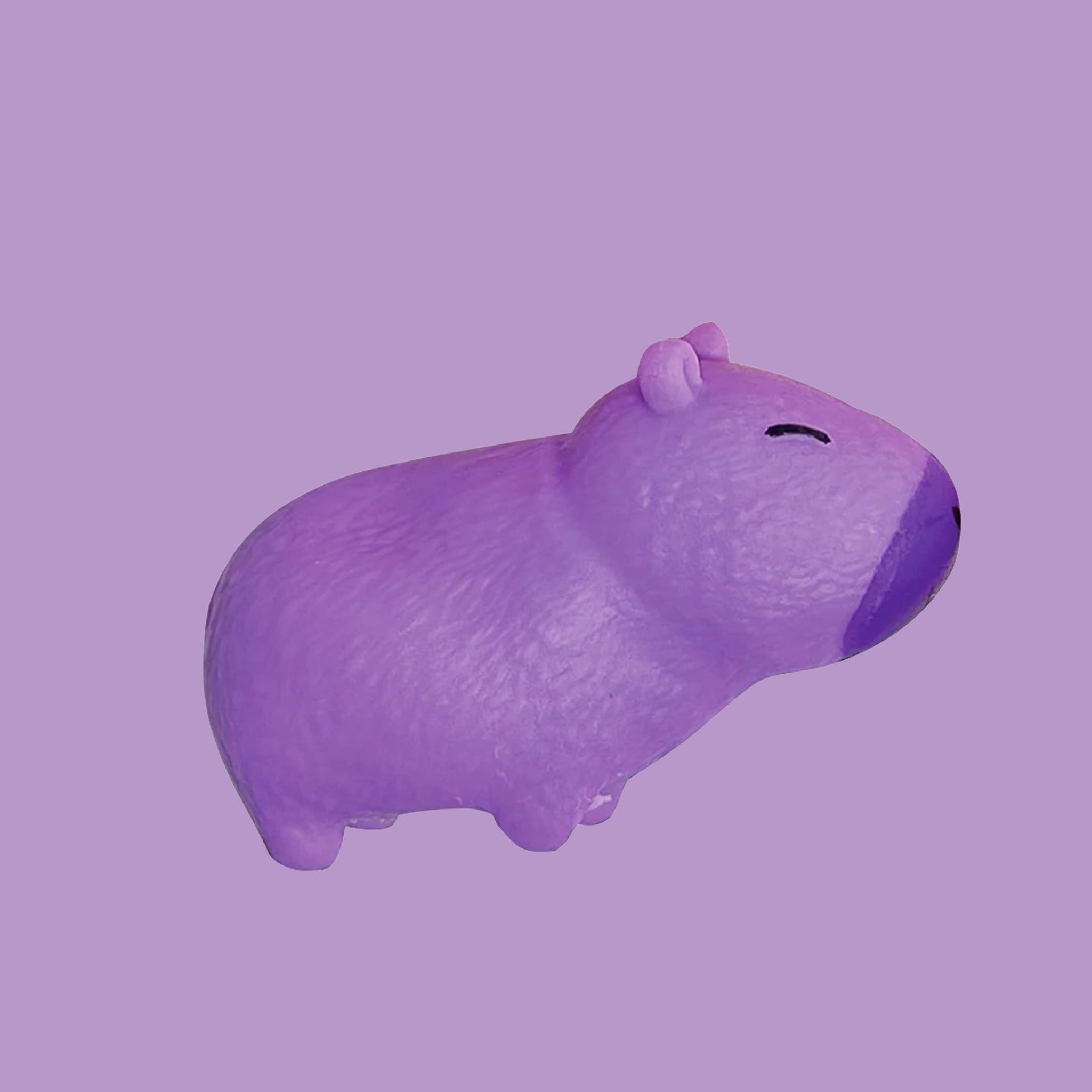 A purple capybara shaped squish toy. 
