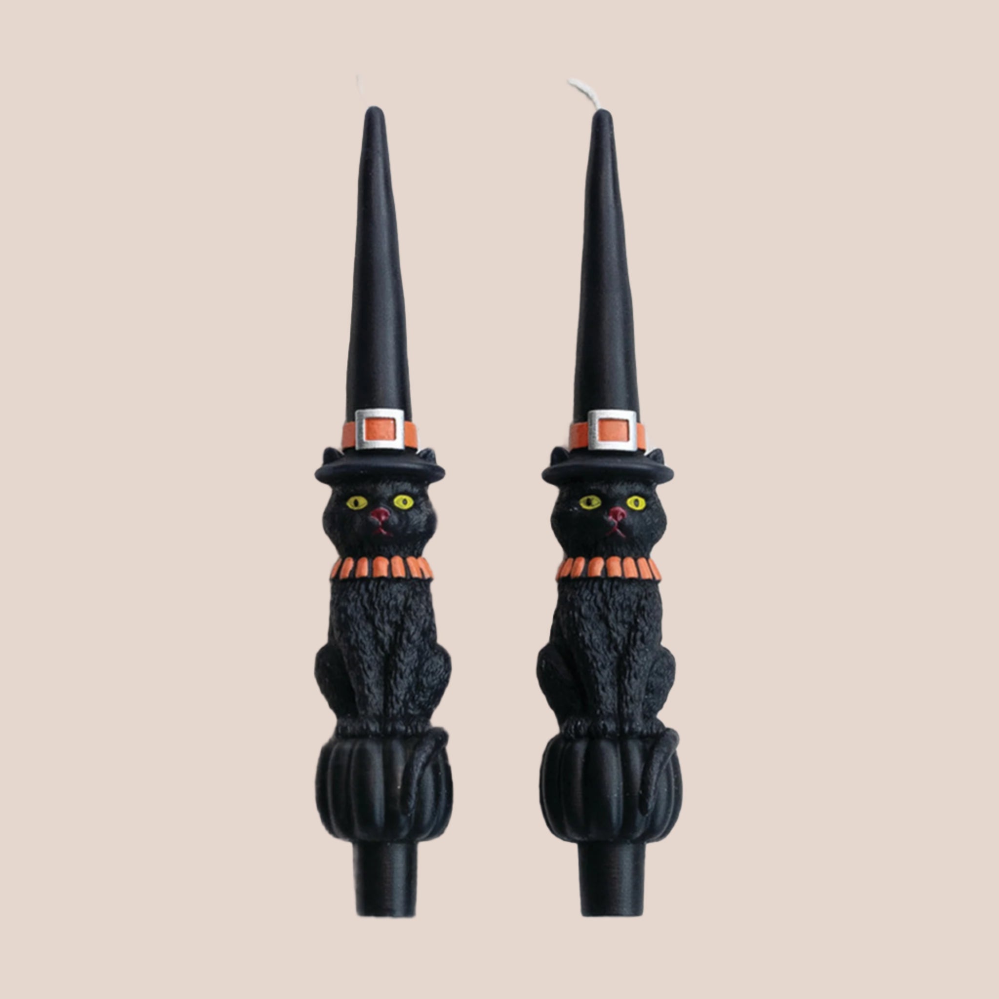 Cat w/ Witch Hat Taper Candles | Set of 2