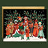 A holiday card with an illustration of carolers with gold foiled text that reads, 'Merry Christmas'. 