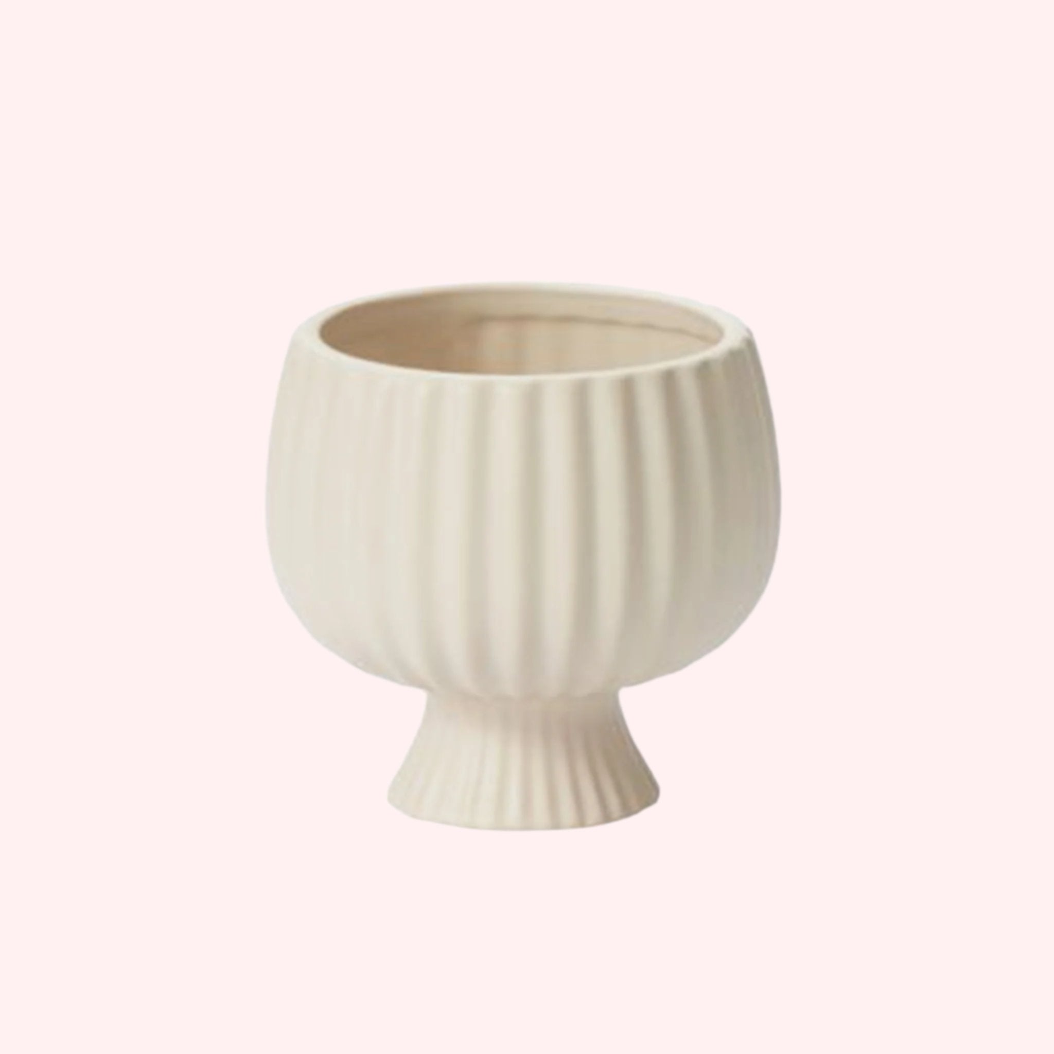 A ceramic ribbed compote pedestal vase / planter. 