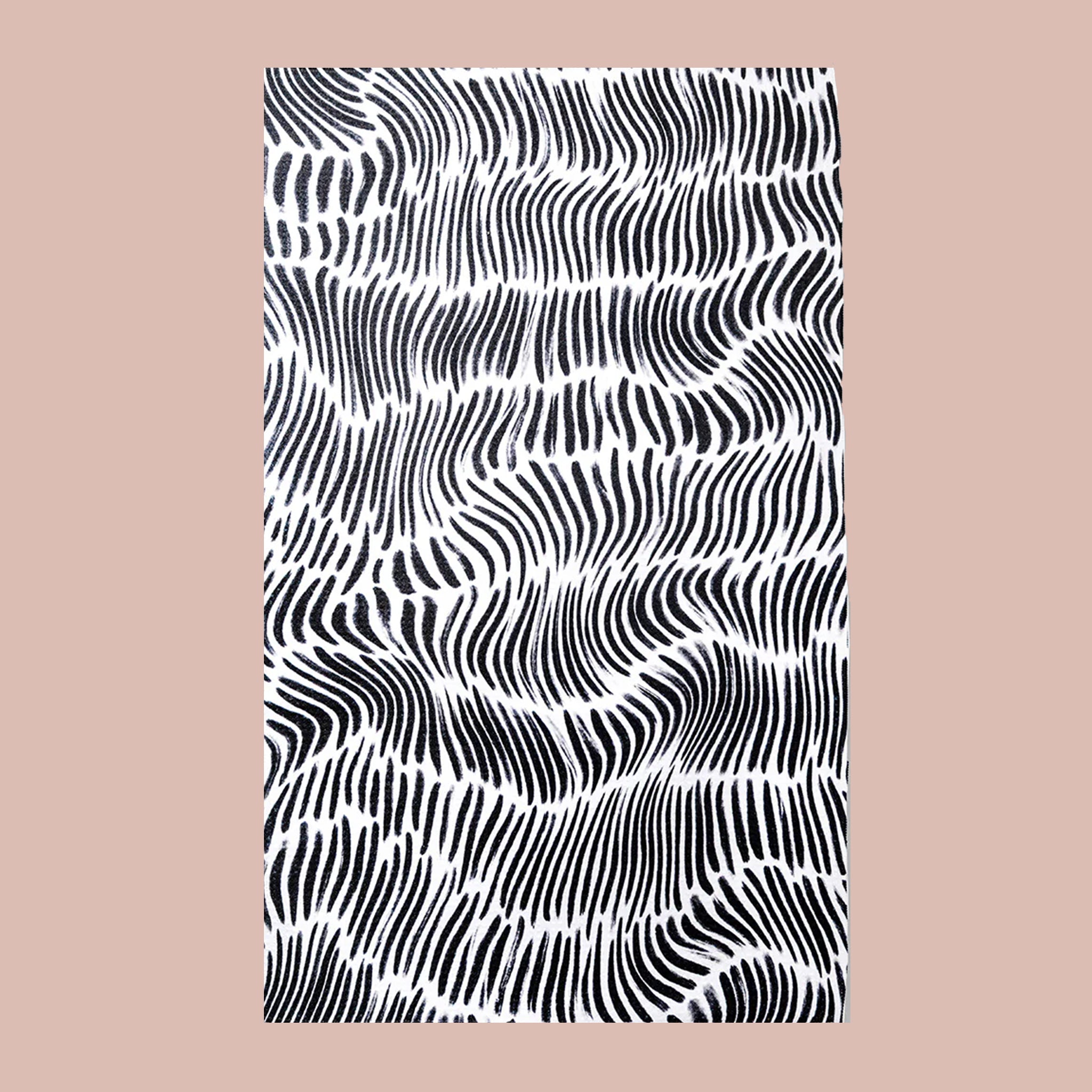 A black and white printed towel. 