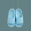 A blue ornament in the shape of a pair of blue cloud slippers. 