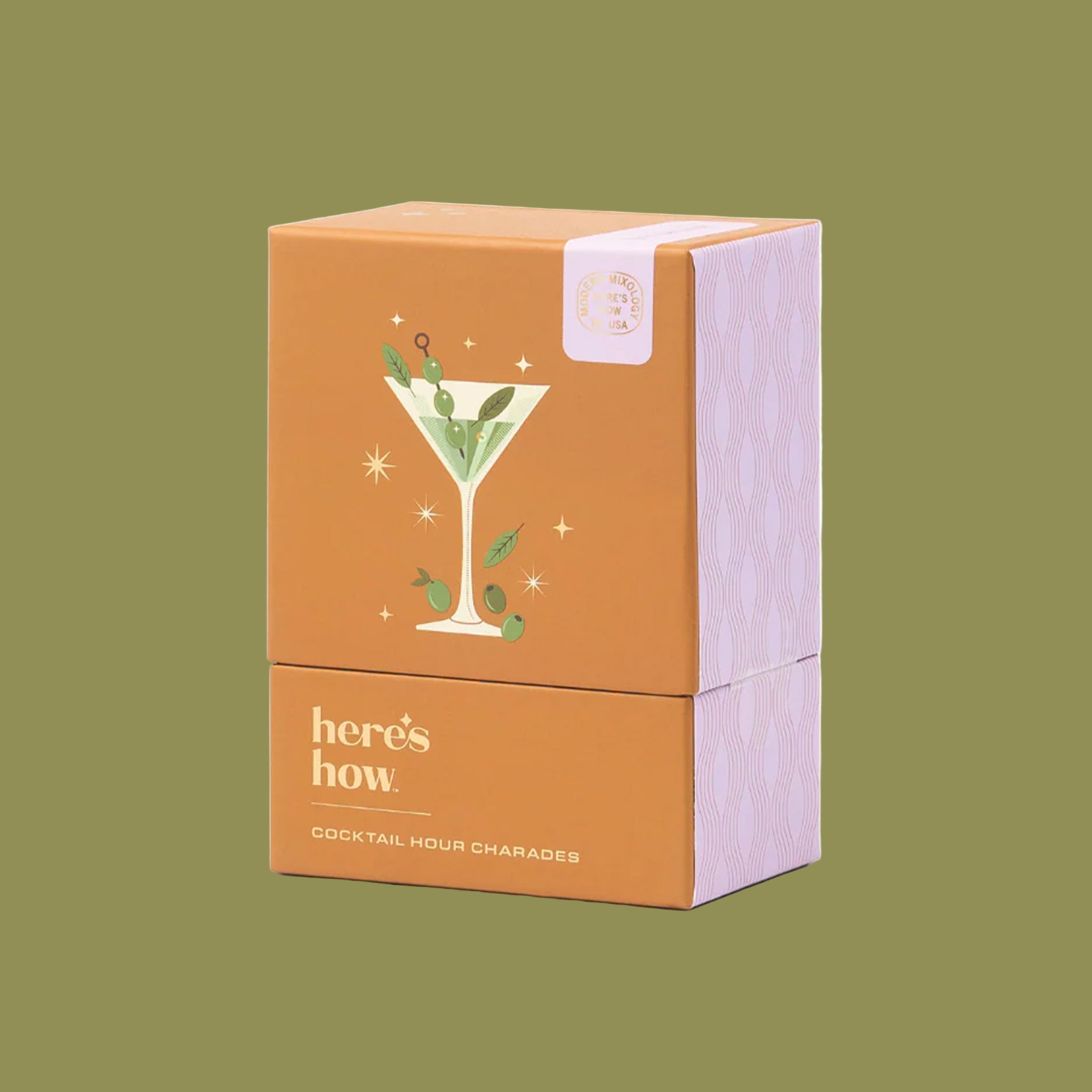 A box of cocktail hour charades with a graphic of a martini. 