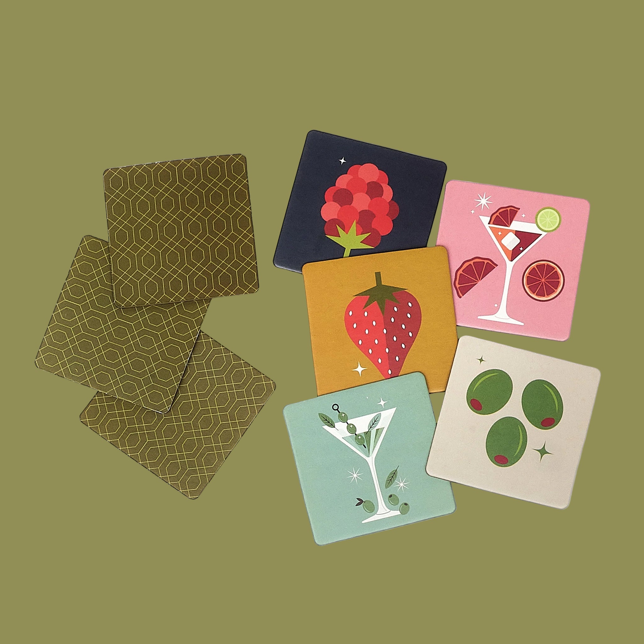 A set of cocktail memory games. 