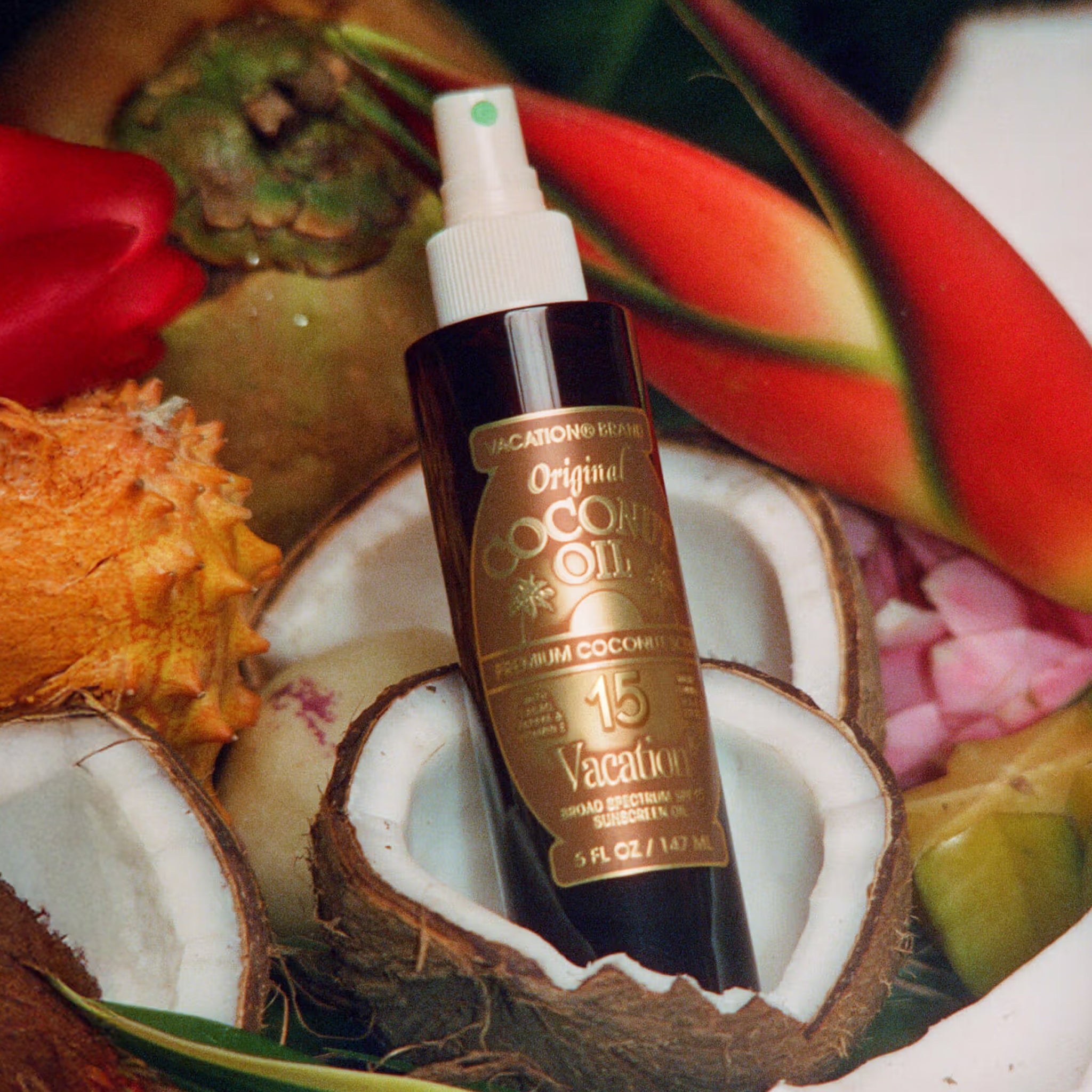 "Original Coconut Oil 15 Vacation" coconut oil spray bottle.