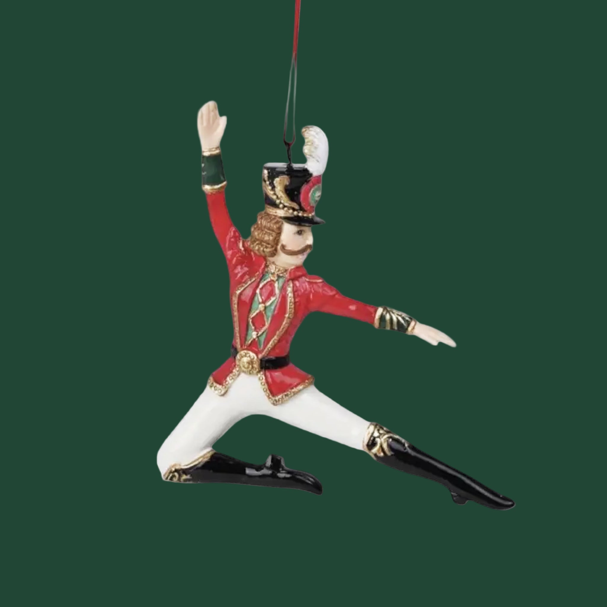 A red classic nutcracker shaped ornament. 