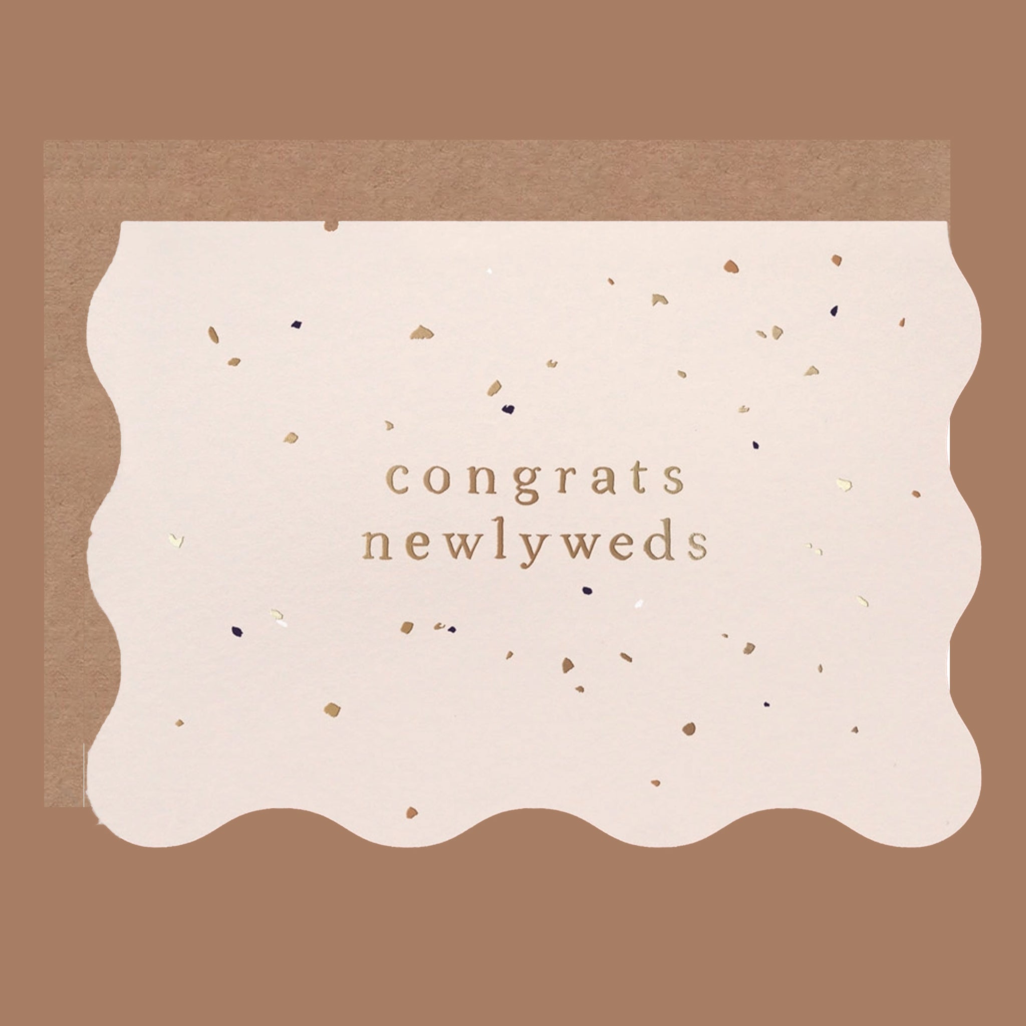 wavy neutral card that reads 'congrats newlyweds'