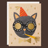 A birthday card with an illustration of a cat head with round glasses on that reads, "Happy Birthday You're One Cool Cat!" along with wearing a birthday hat. 