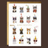 On a cream background is a photograph of a white card and a gold envelope. On the card is 16 various breeds of cats in all different colors wearing party hats, sunglasses and bowties along with gold text in the center that reads, "Happy Birthday".