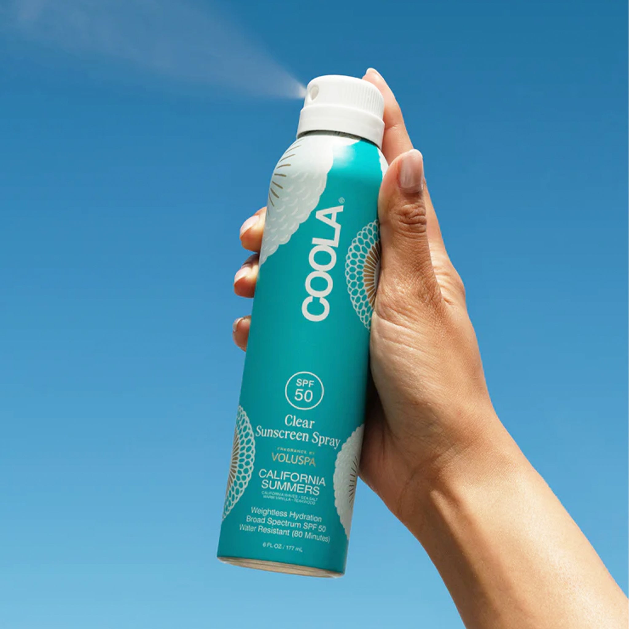 "Coola SPF 50 Clear Sunscreen Spray Voluspa California Summers".