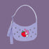 A light purple crescent bag with a embroidered graphic of Melody Strawberry. 
