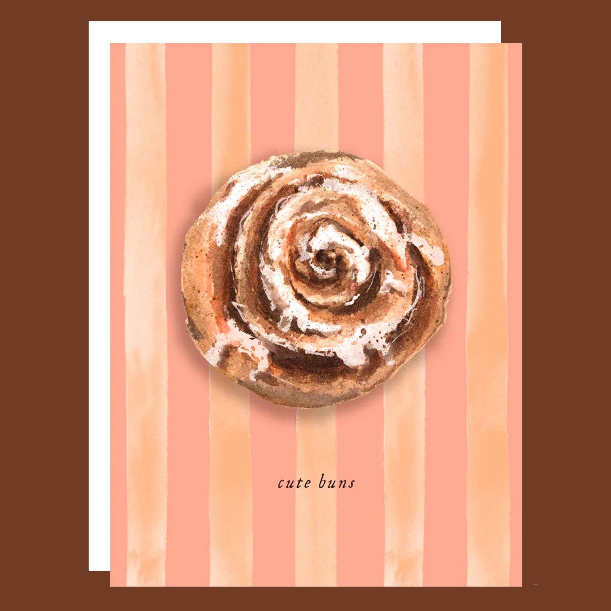 Greeting card with a cinnamon roll illustration on a striped background