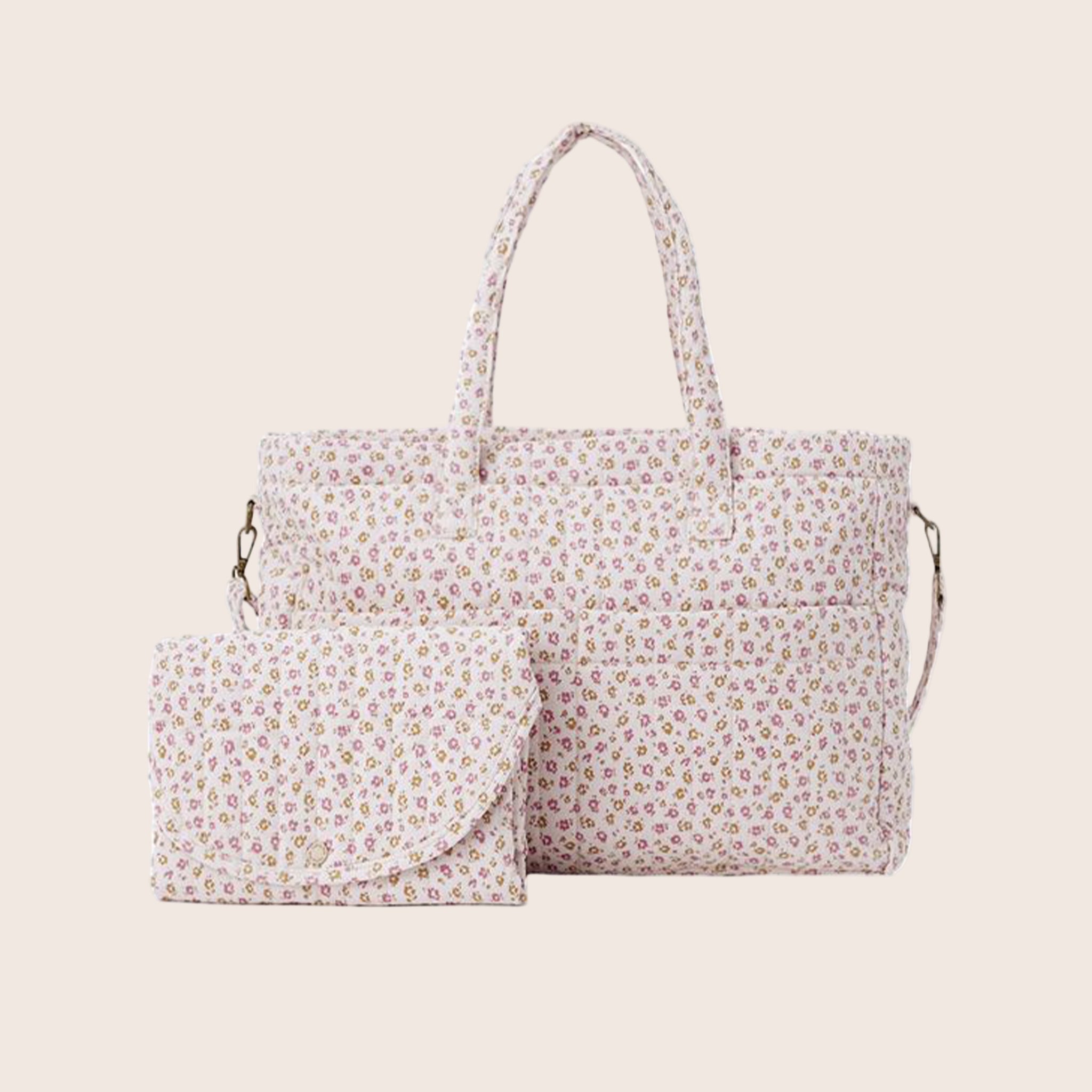 Toiletry bag with a wildflower floral print. 