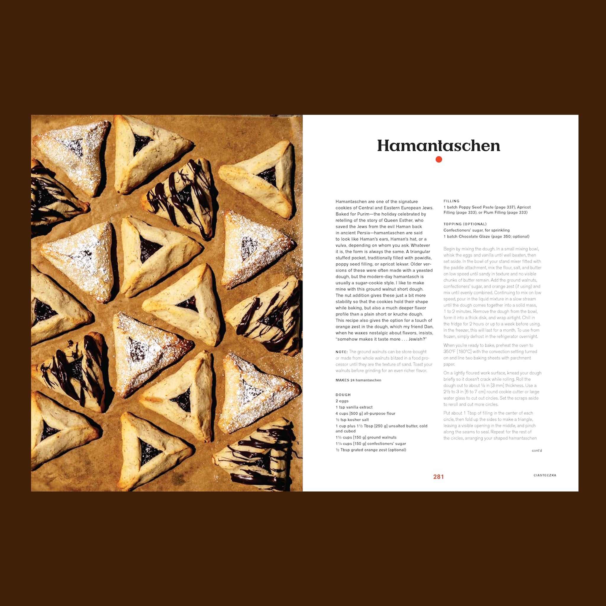 The interior of the book that reads, "Hamantaschen".