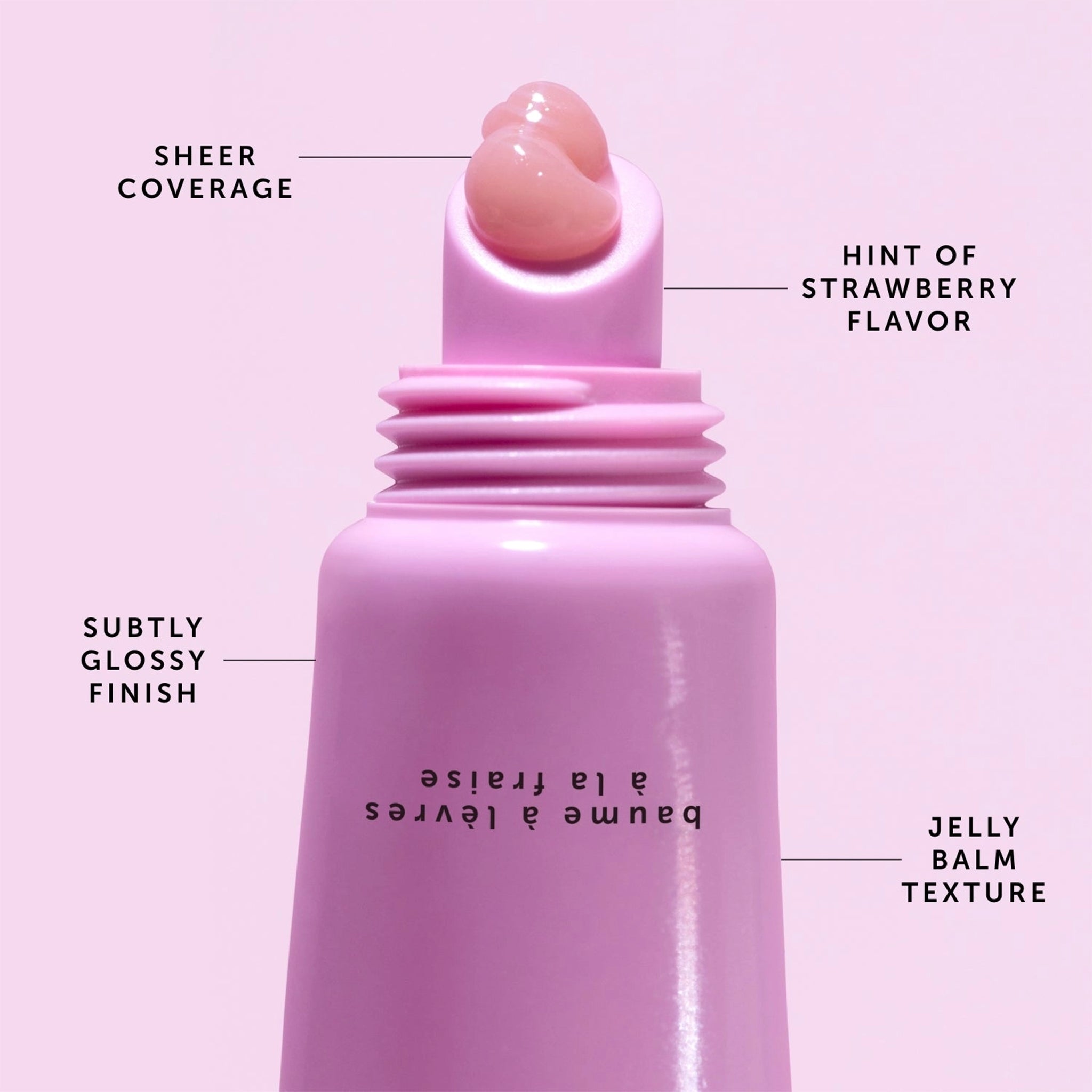 "Sheer Coverage Hint Of Strawberry Flavor Subtly Glossy Finish Jelly Balm Texture". 
