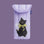 A lilac purple puffy sleeve case with a cat graphic on the front and back. 