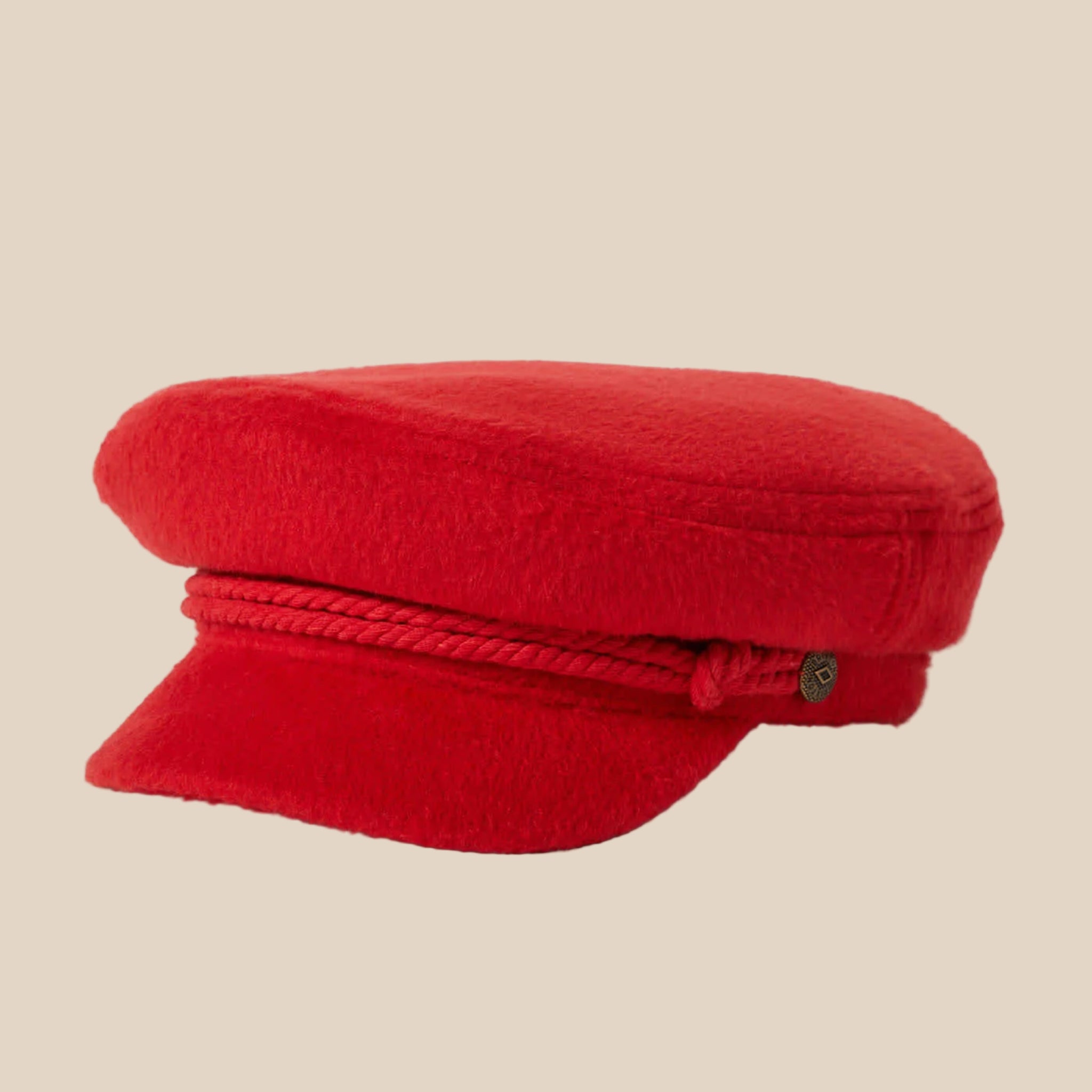 A red hat / cap with an interior label that reads, "Brixton". 