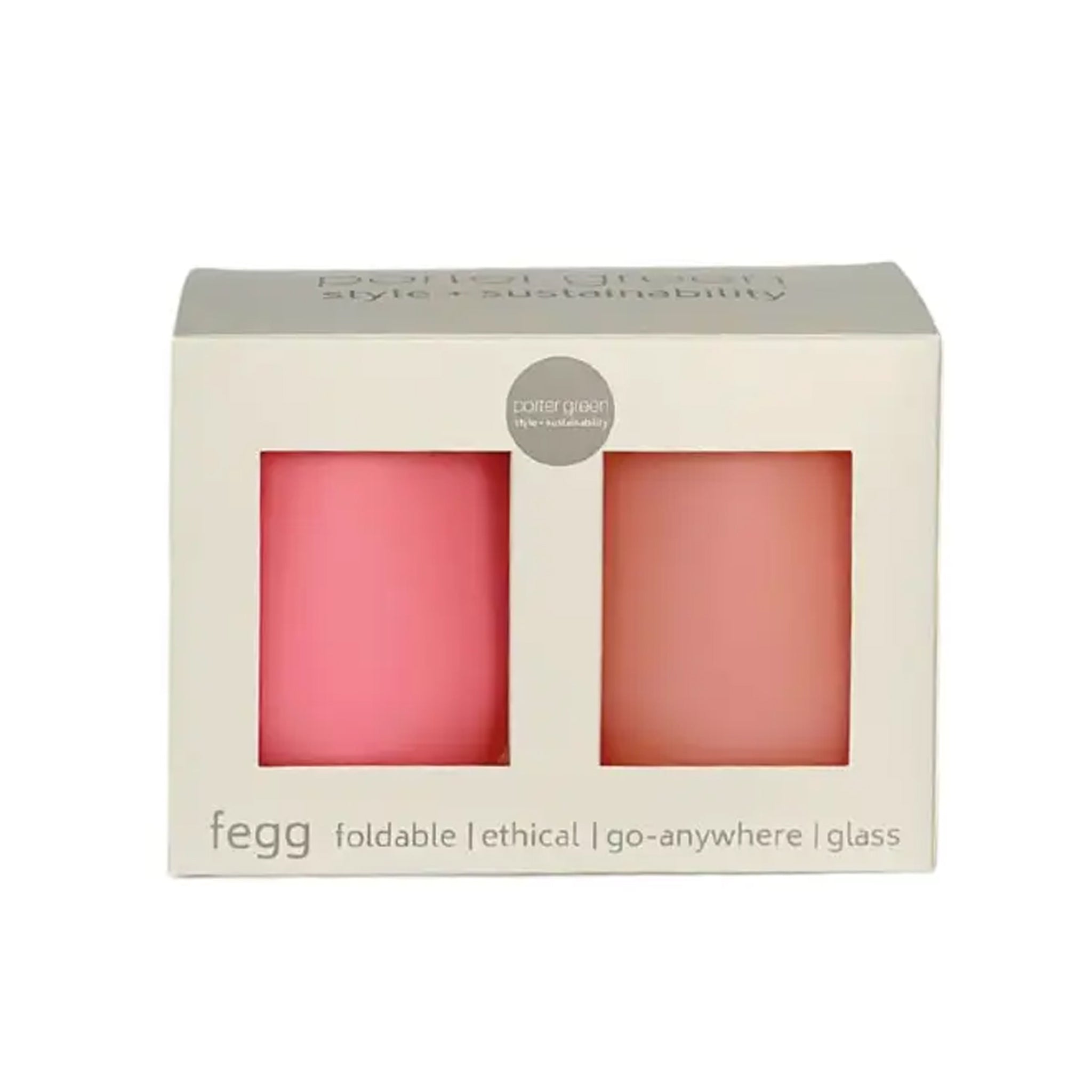 A pair of two pink and peachy silicone stemless wine glasses for on-the-go beverages.