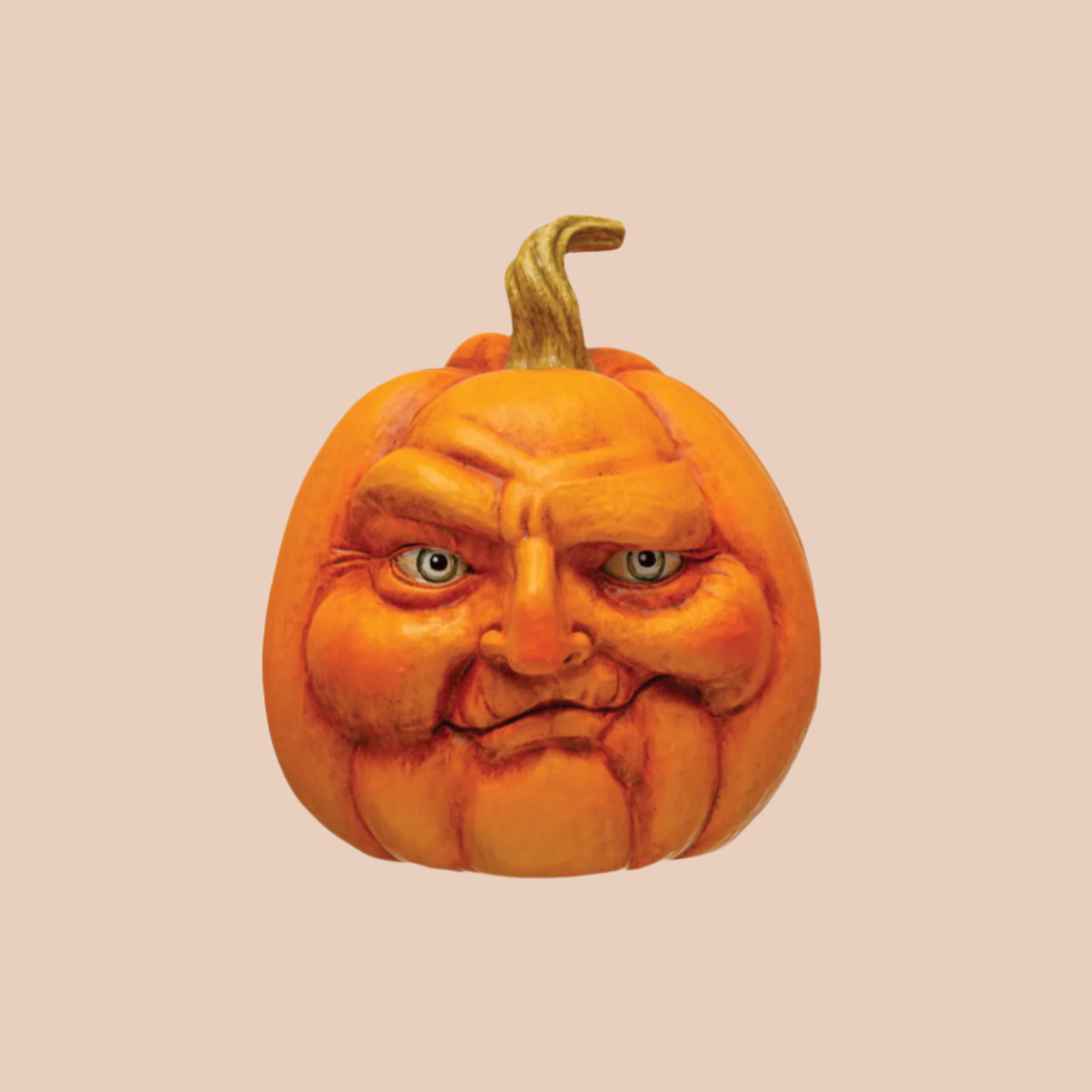An orange pumpkin decor piece with a mischievous face.