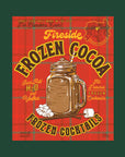 A red bag of frozen cocoa mix, "No Blenders Ever Fireside Frozen Cocoa Frozen Cocktails". 