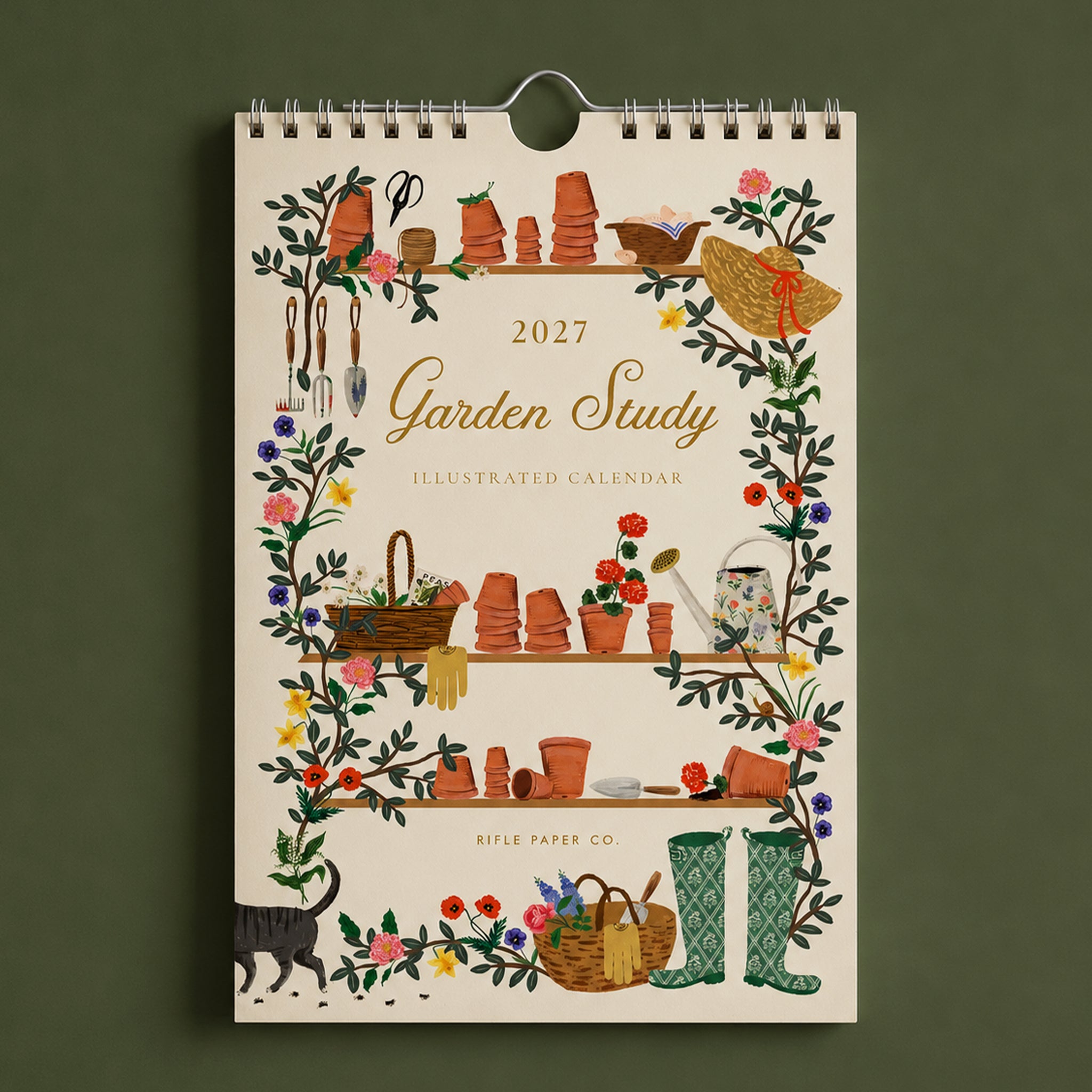2027 Garden Study illustrated calendar on a green background