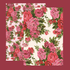 The front and back side of a vintage floral printed wrapping paper with pink roses.