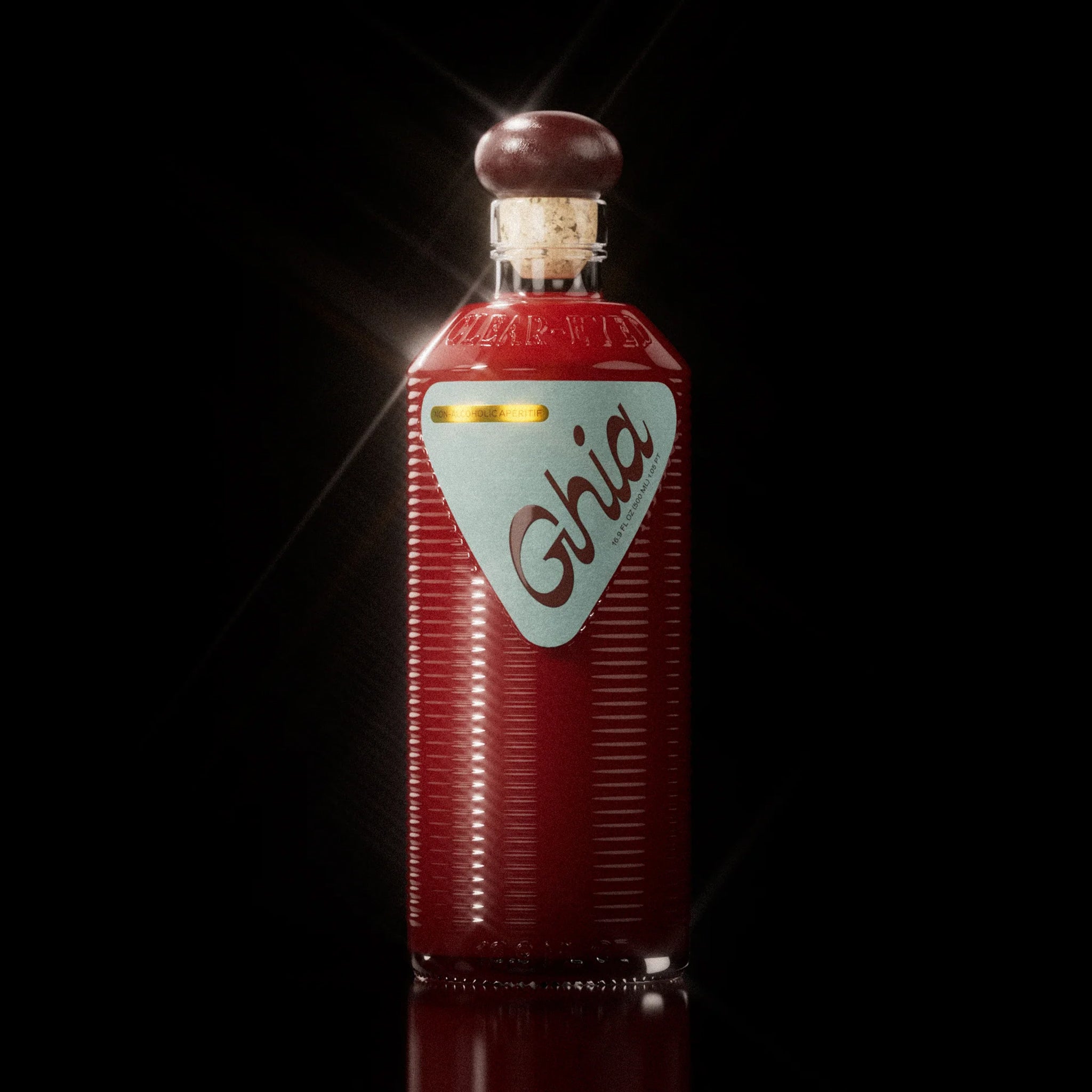 A bottle of apertif with a label that reads, &quot;Ghia&quot;. 