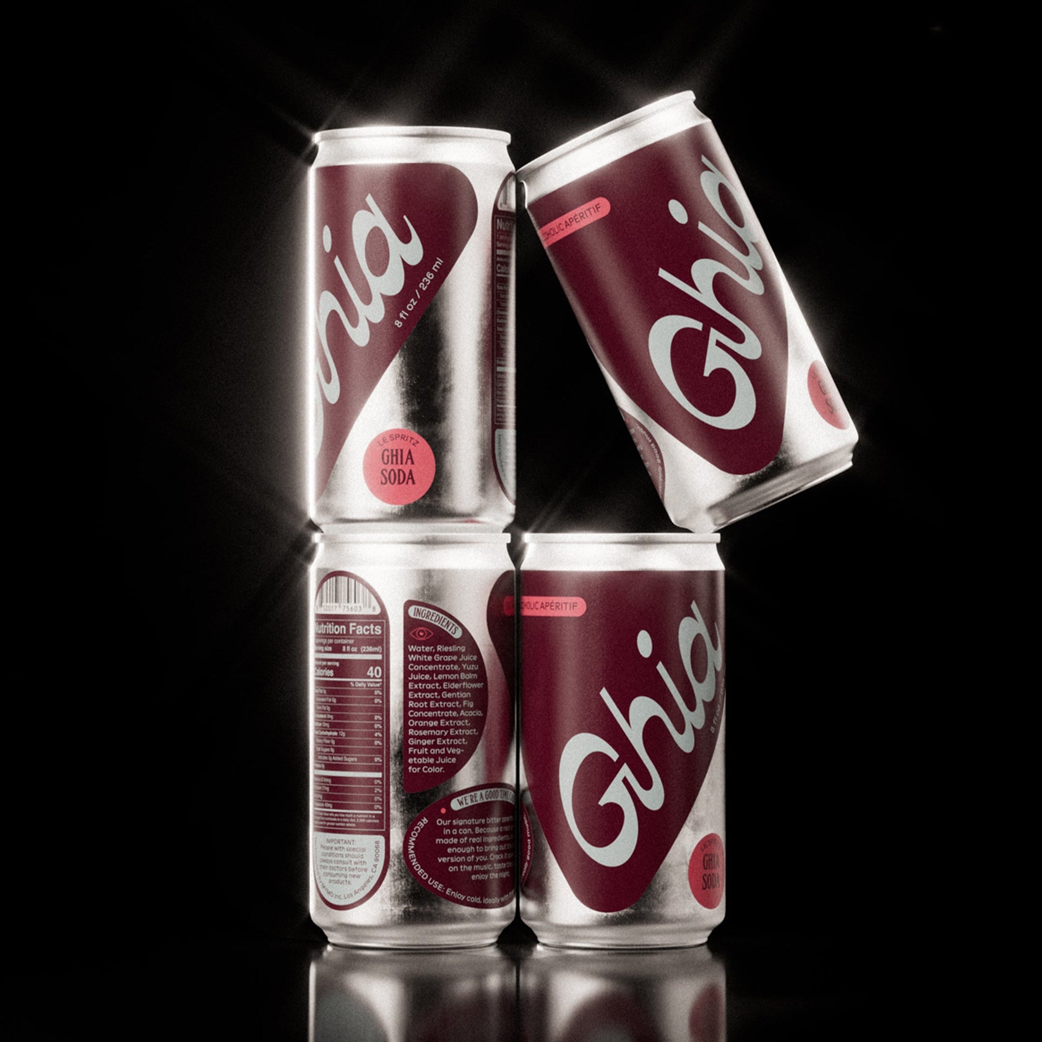 "Ghia Ghia Soda" pack of four sodas. 