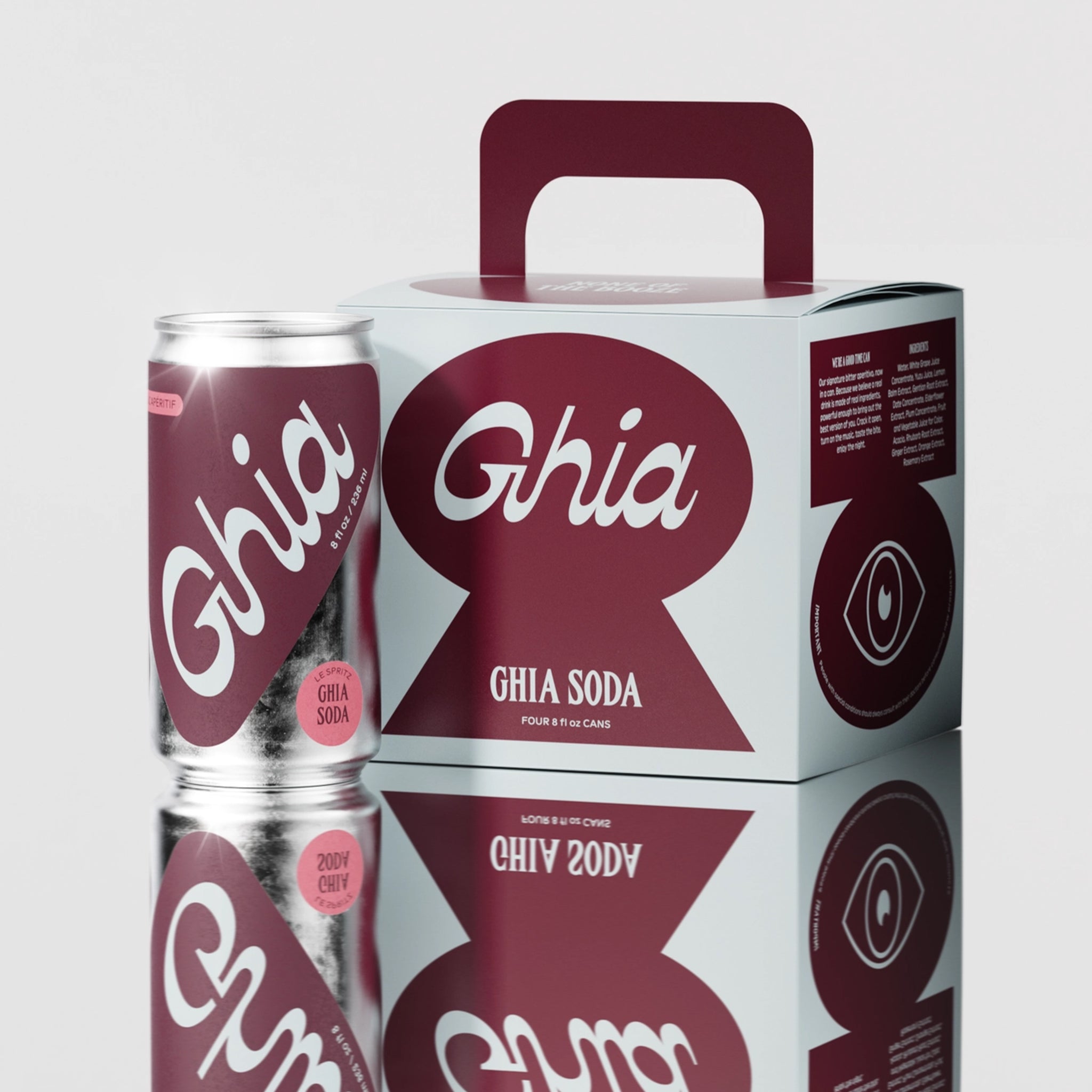 "Ghia Ghia Soda" pack of four sodas. 