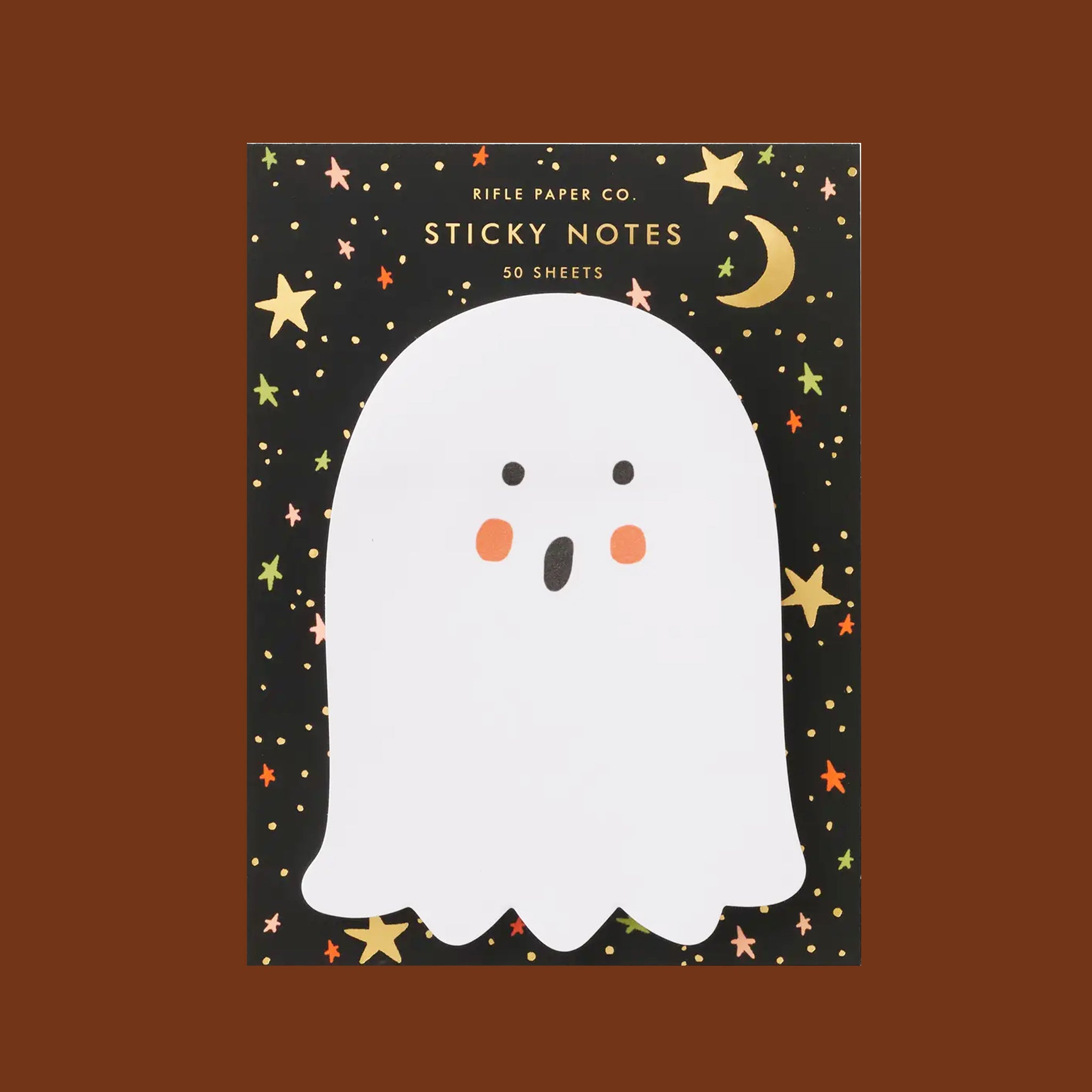 A pack of white ghost shaped sticky notes. 
