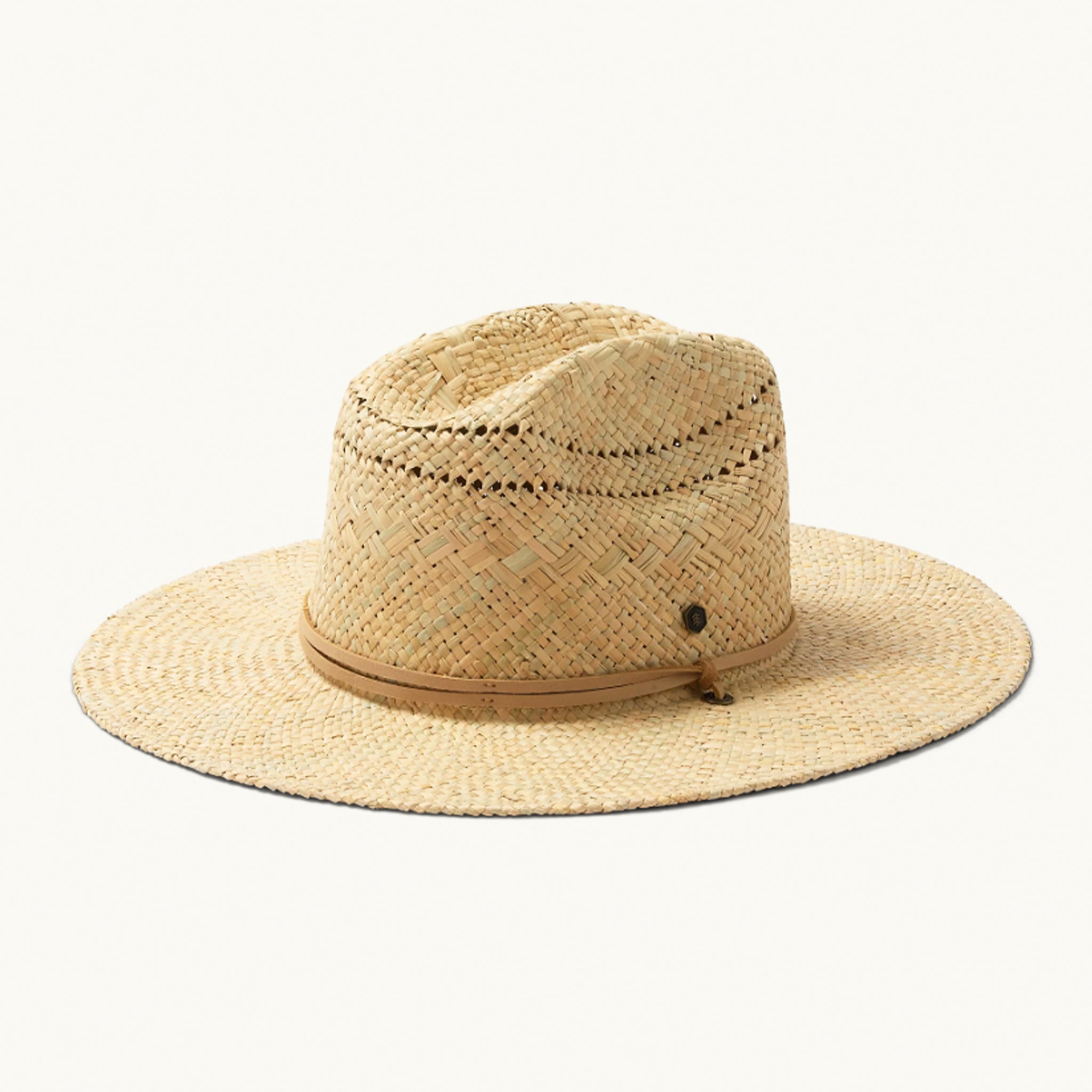 A tan straw hat. 