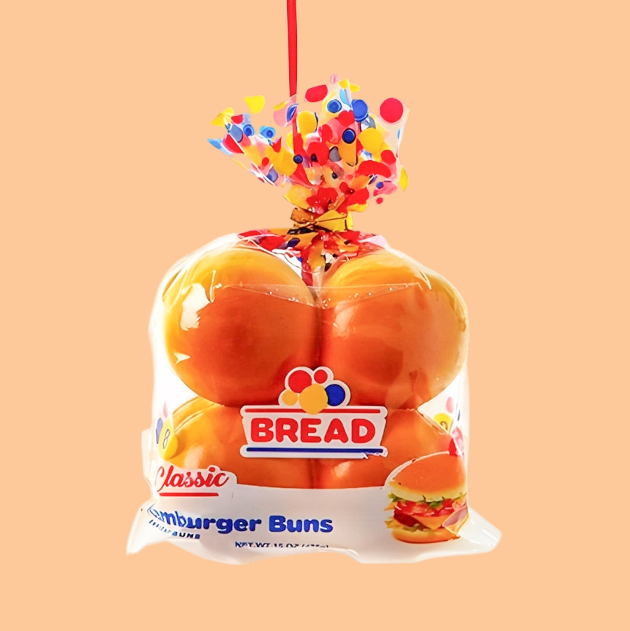 A bag of hamburger buns shaped ornament. 