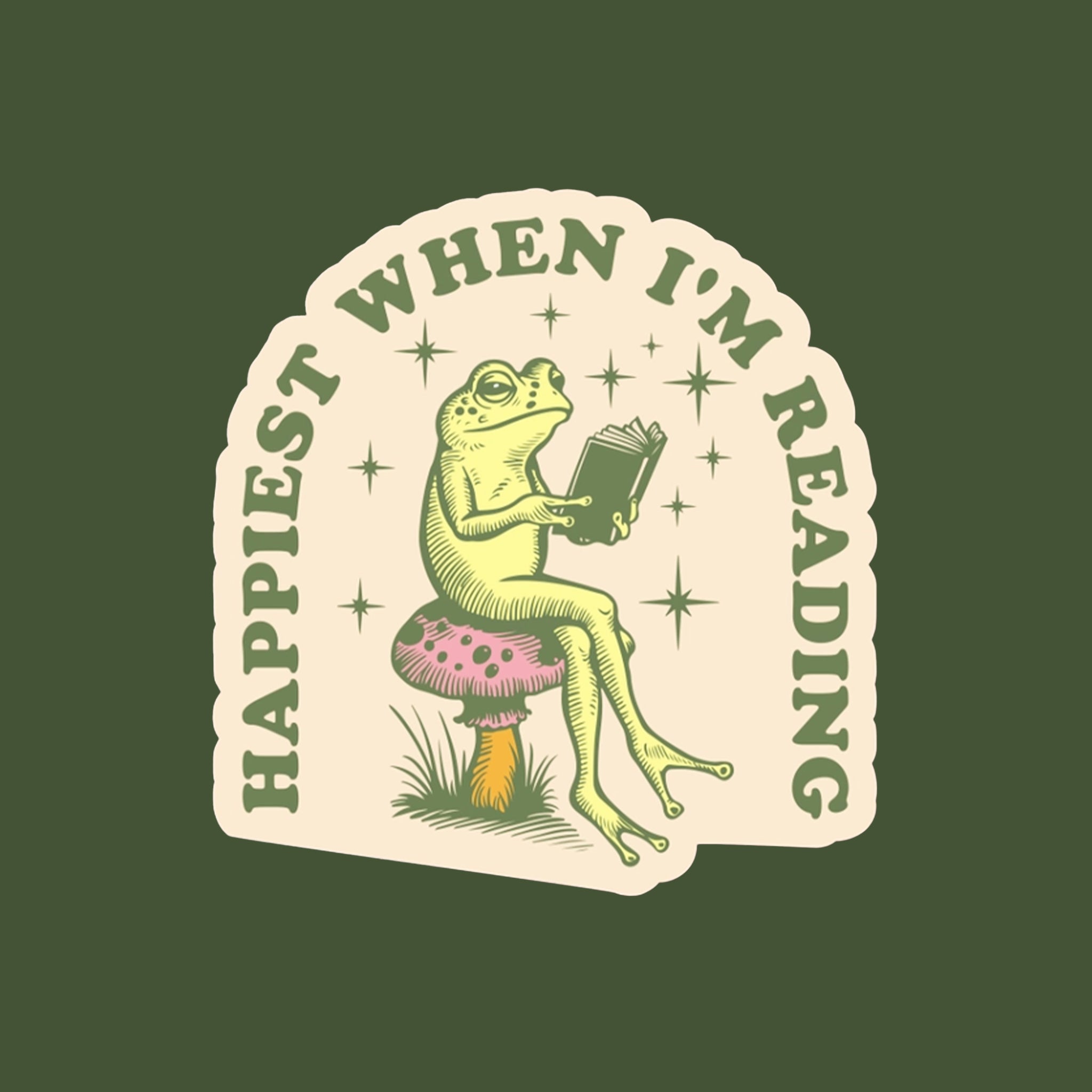 "Happiest When I'm Reading" frog sticker. 