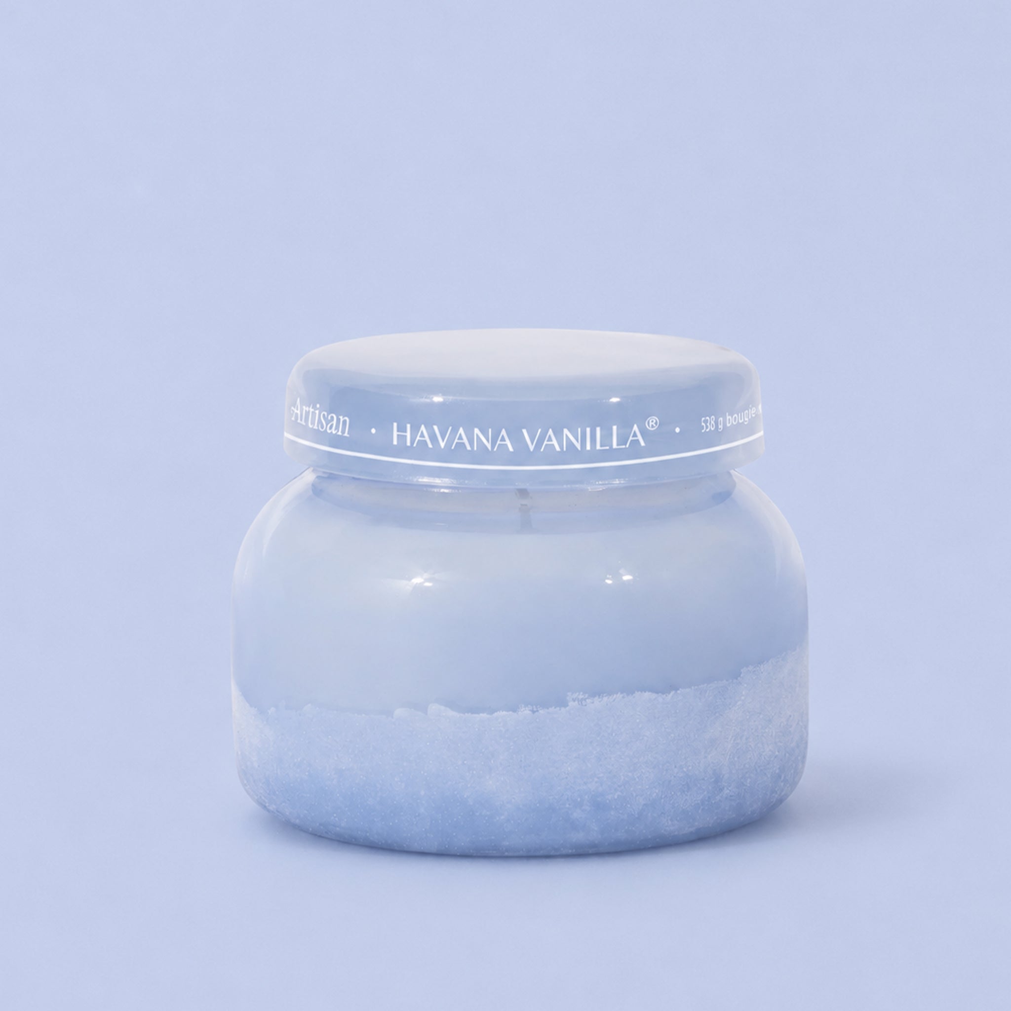 Havana Vanilla jarred candle on a light blue background
