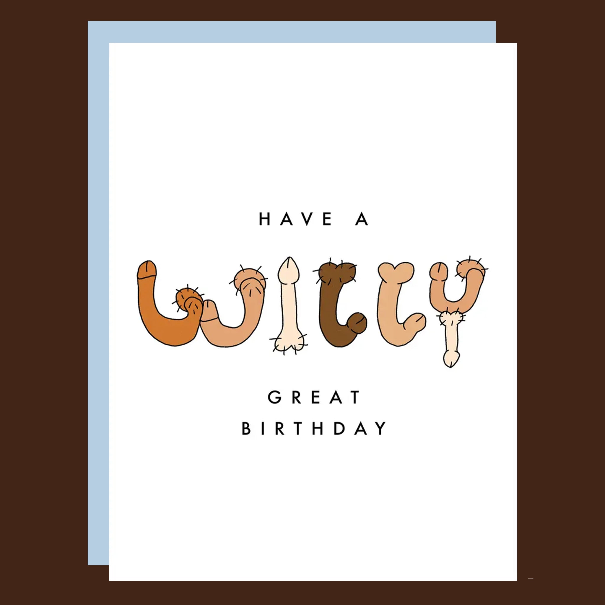 Birthday card with cartoon doggy tails and text on a white background