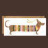 A long birthday card with a graphic of a wiener dog wearing a striped multi colored sweater and birthday hat that reads, 'Happy Birthday!'. 