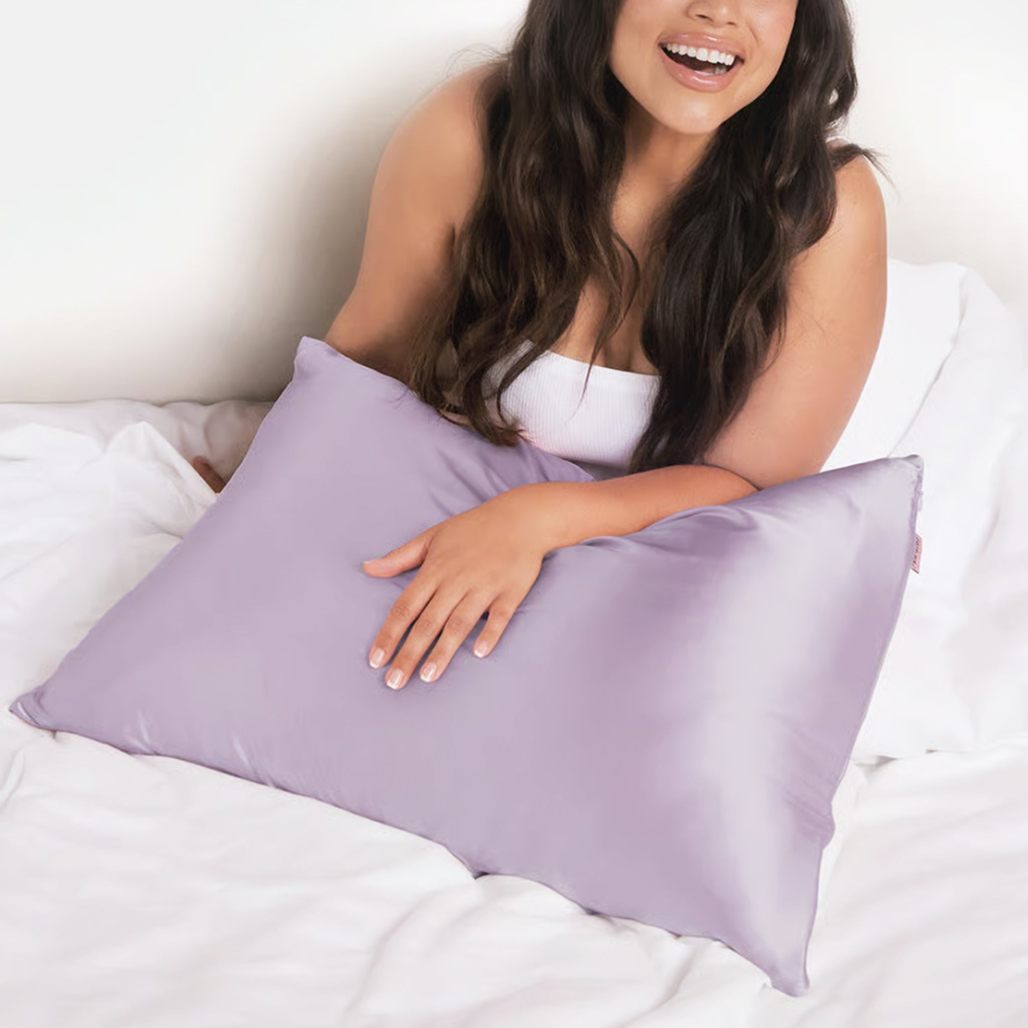 A purple satin pillowcase. 