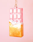 pink chocolate bar shaped glass ornament