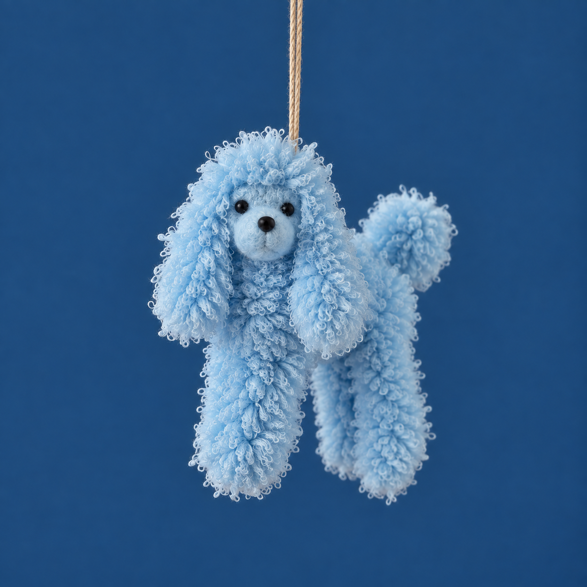 A light blue poodle ornament. 
