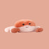 A light orange crab shaped stuffed animal toy. 