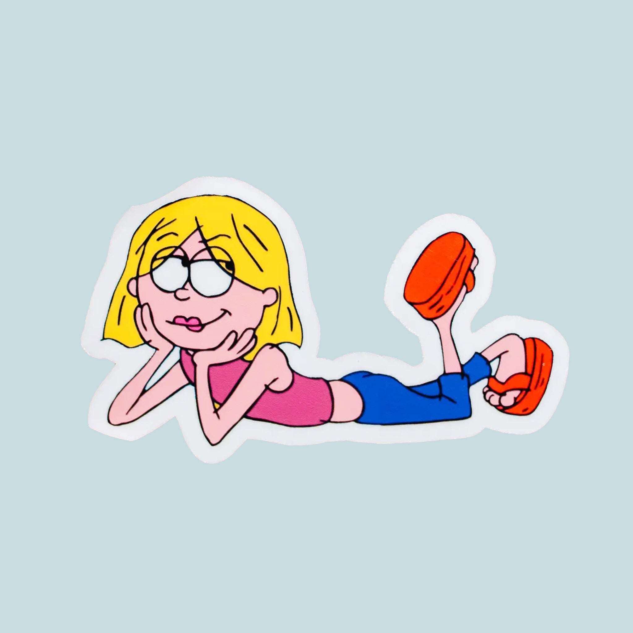 A lizzie mcguire shaped sticker. 