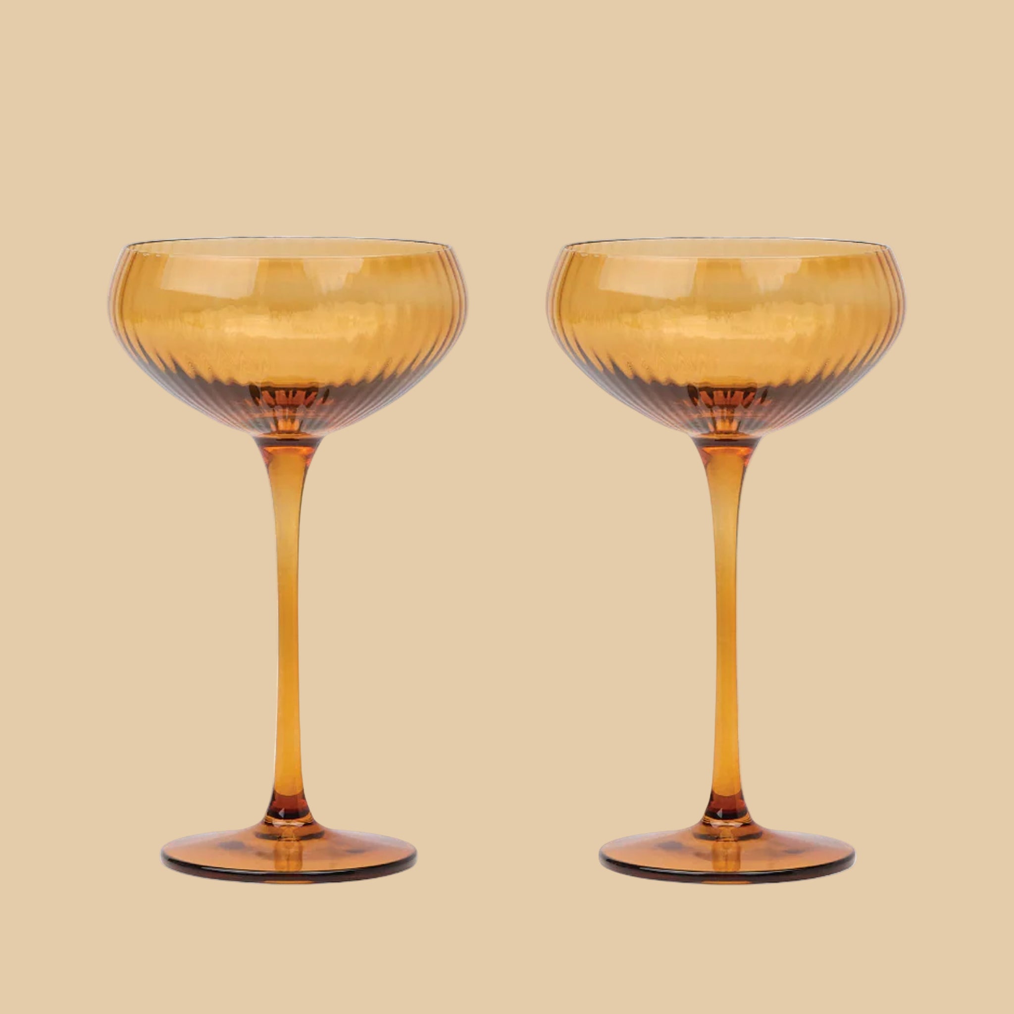 An amber set of coupe glasses. 