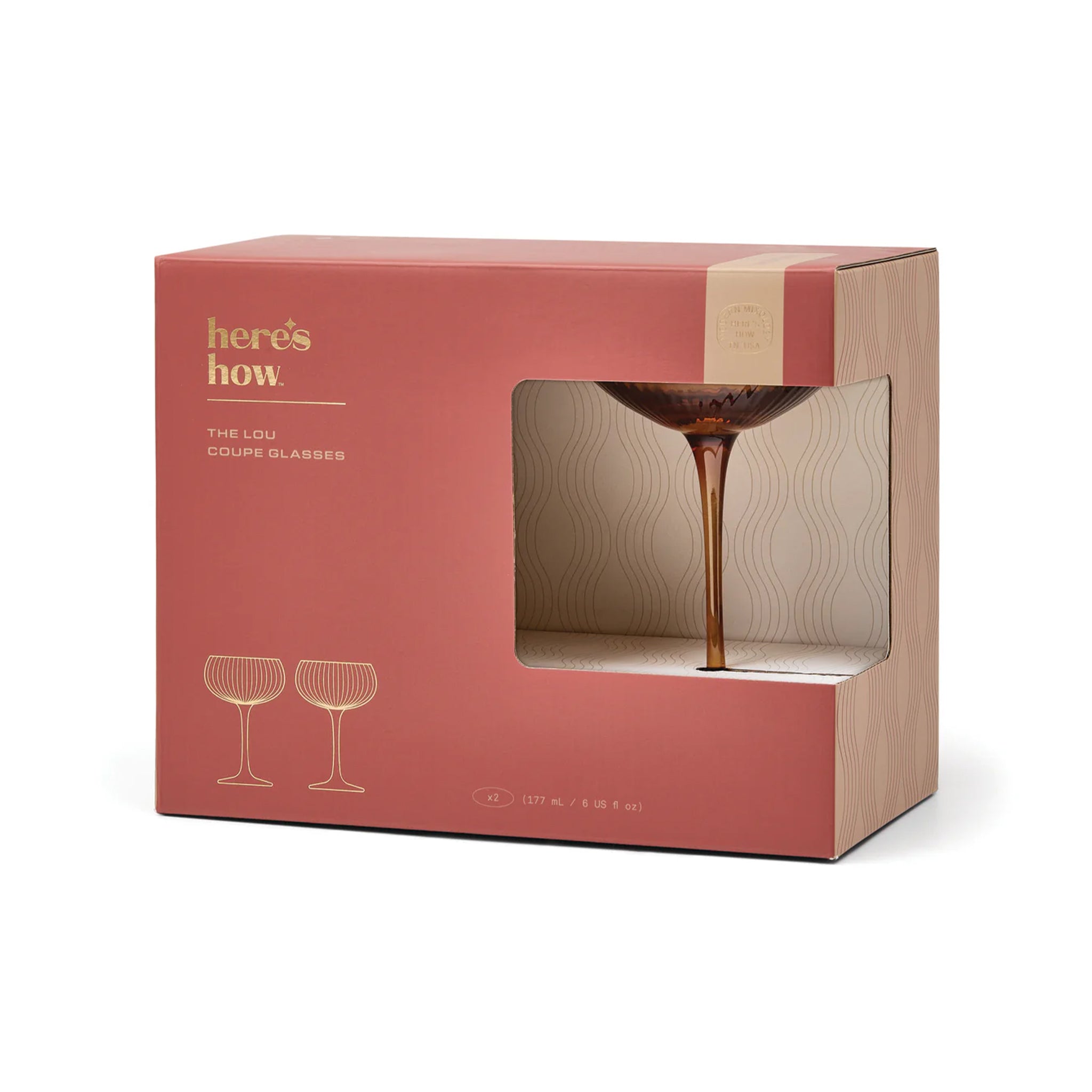 An amber set of coupe glasses. 